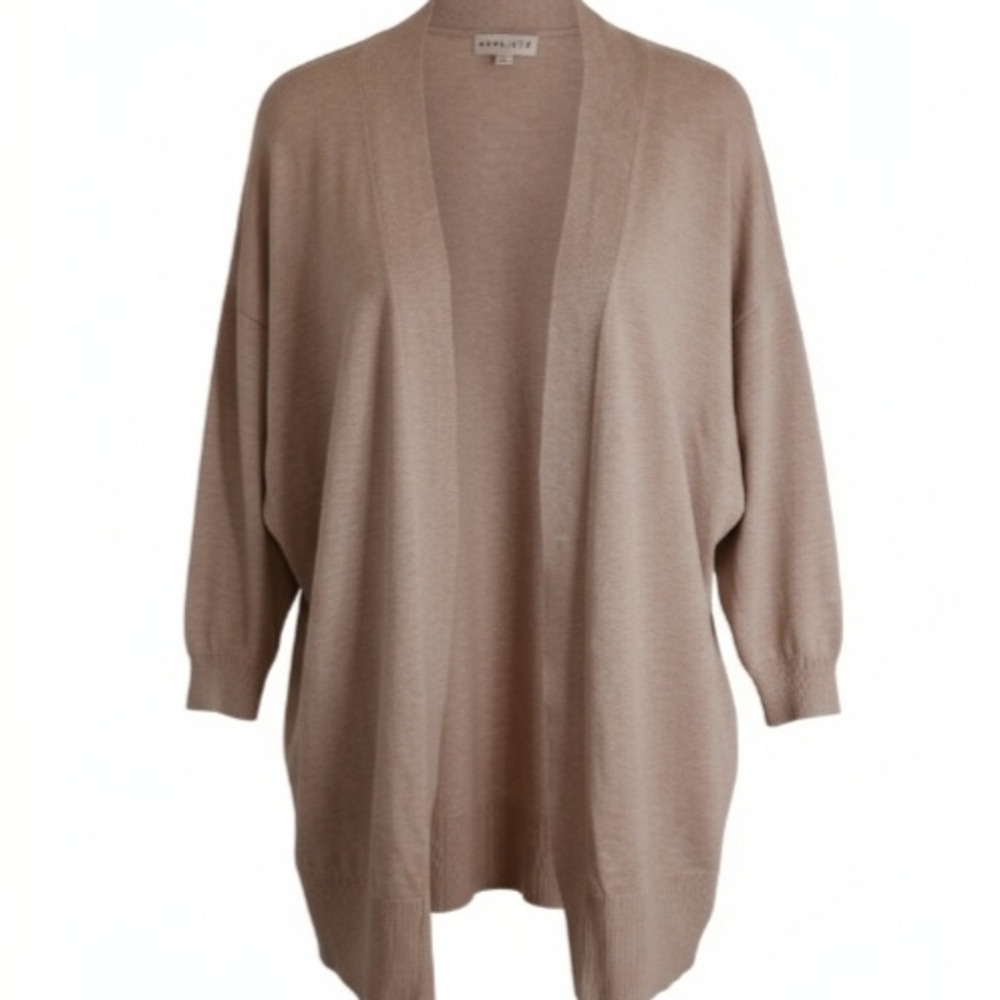 Ava & Viv Long Sleeve Cardigan Duster Solid Tan Women's 3XL